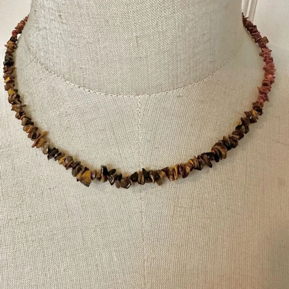 Goldstone and tigers eye chip beaded necklace